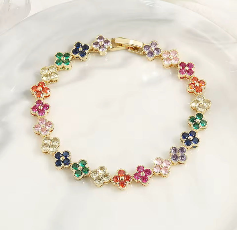 Multicoloured Diamanté Flower Bracelet