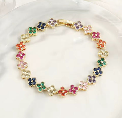 Multicoloured Diamanté Flower Bracelet