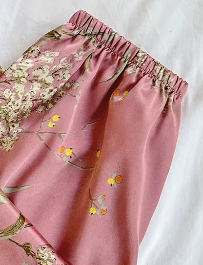 Pink Satin Floral Pyjama Set