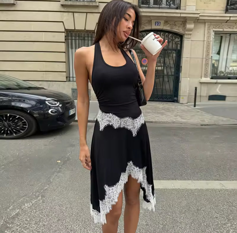 Lace Detail Halter Midi Dress