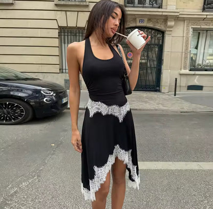 Lace Detail Halter Midi Dress