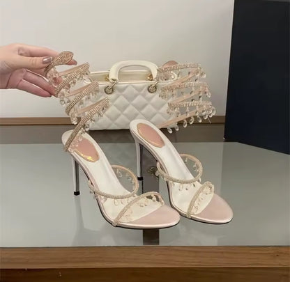 Crystal Cascade Wrap Heels