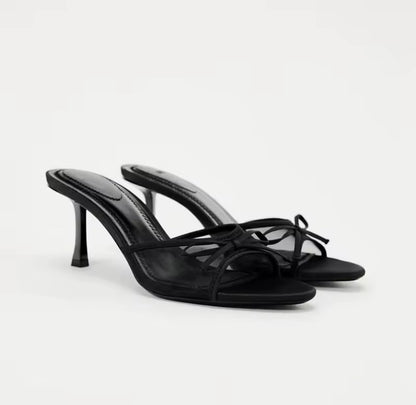 Mesh Bow Kitten Heel