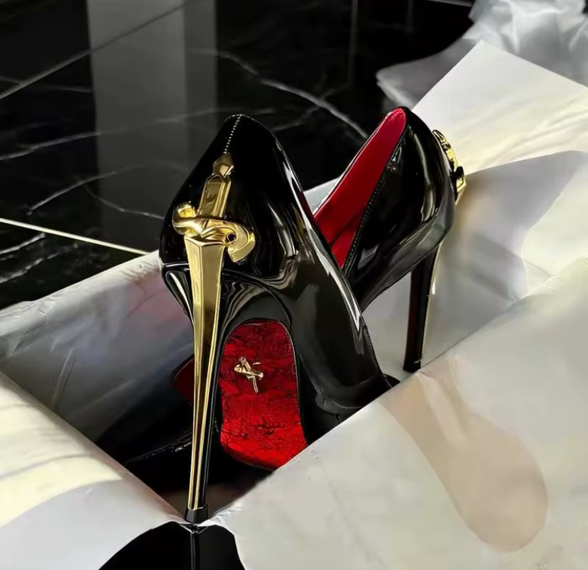 Sword Detail Patterned Sole Red Bottom Heel