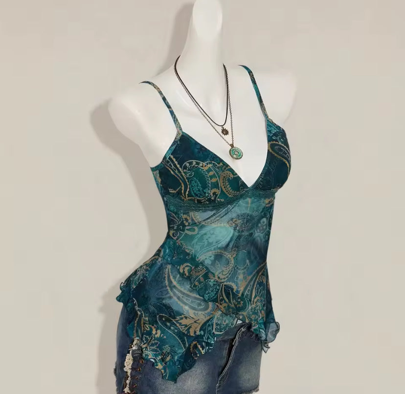 Teal Mesh Y2k Vest Top