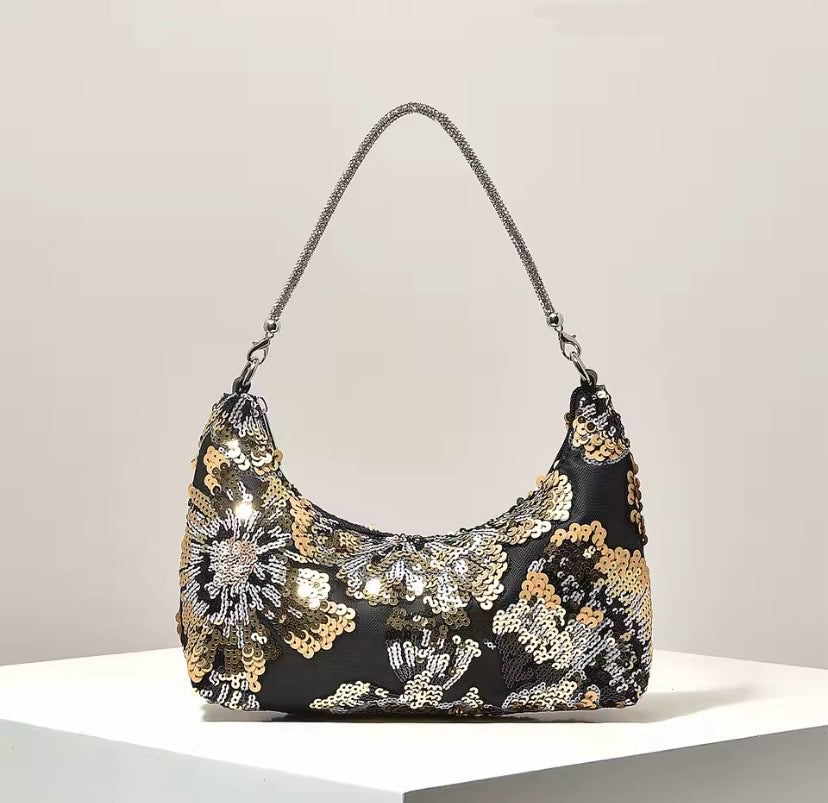 Diamanté Strap Beaded Sequin Floral Handbag