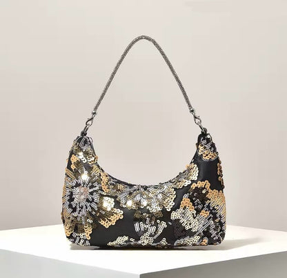 Diamanté Strap Beaded Sequin Floral Handbag
