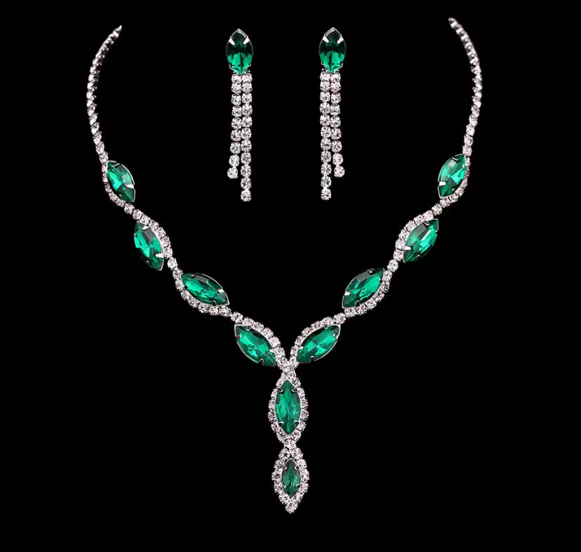 Colourful Crystal Necklace, Earrings & Bracelet Set