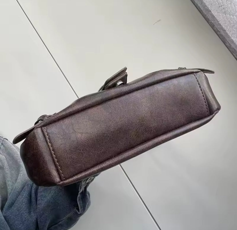Faux Leather Ruched Buckle Bag