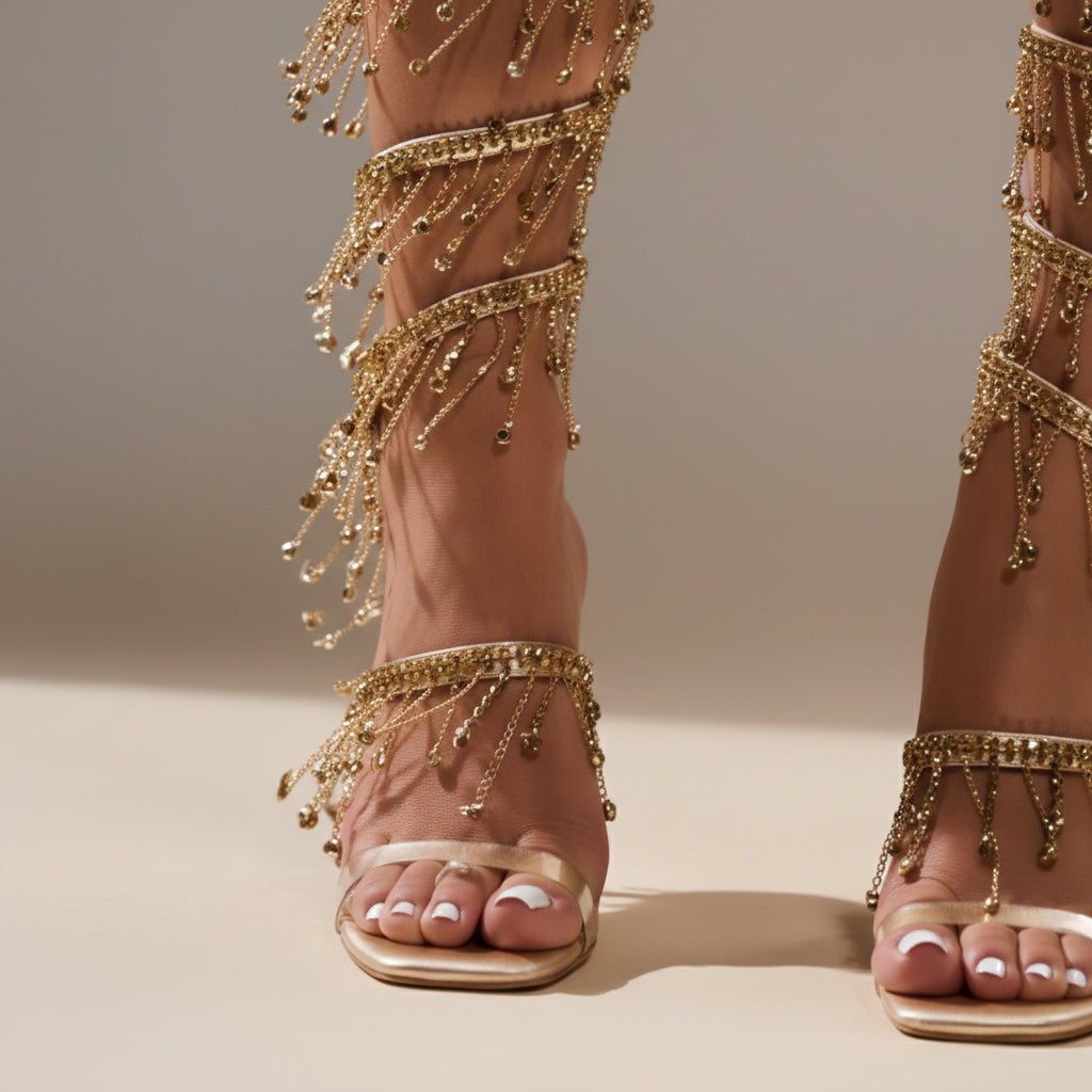 Sparkly Jewel Embellished Wrap Around Heels