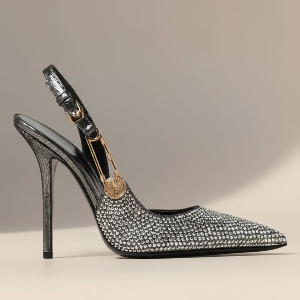 Diamante Gold Strap Detail Heels