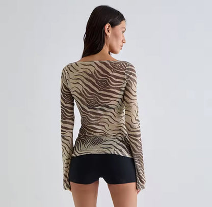 Sheer Animal Print Long Sleeve Top