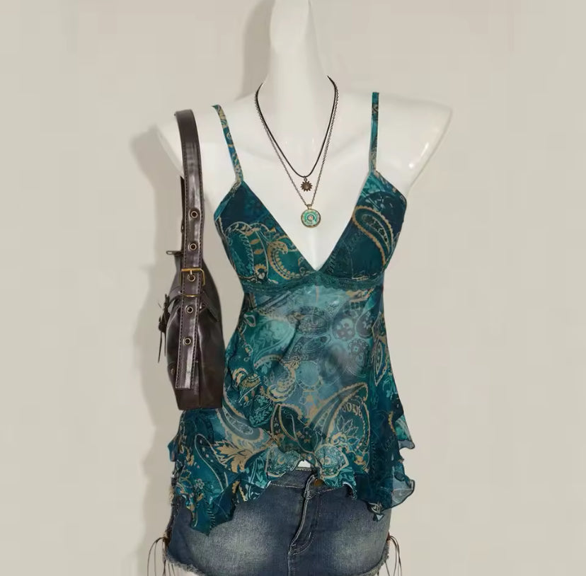 Teal Mesh Y2k Vest Top