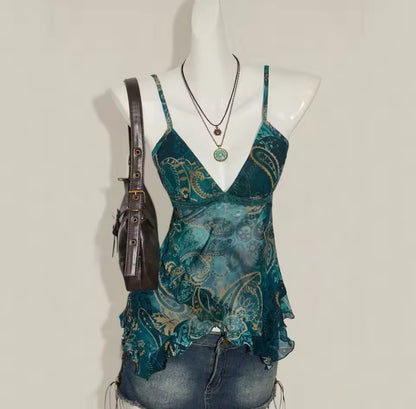 Teal Mesh Y2k Vest Top