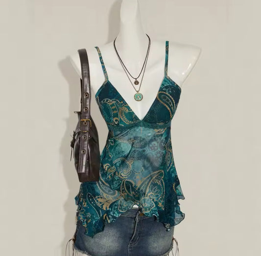 Teal Mesh Y2k Vest Top