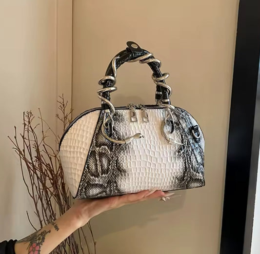 Faux Leather Snake Shoulder Bag