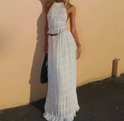 Ruched Mesh Ruffle Maxi Skirt Co-Ord