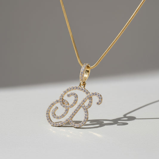 Cursive Letter Initial Pendant Necklace