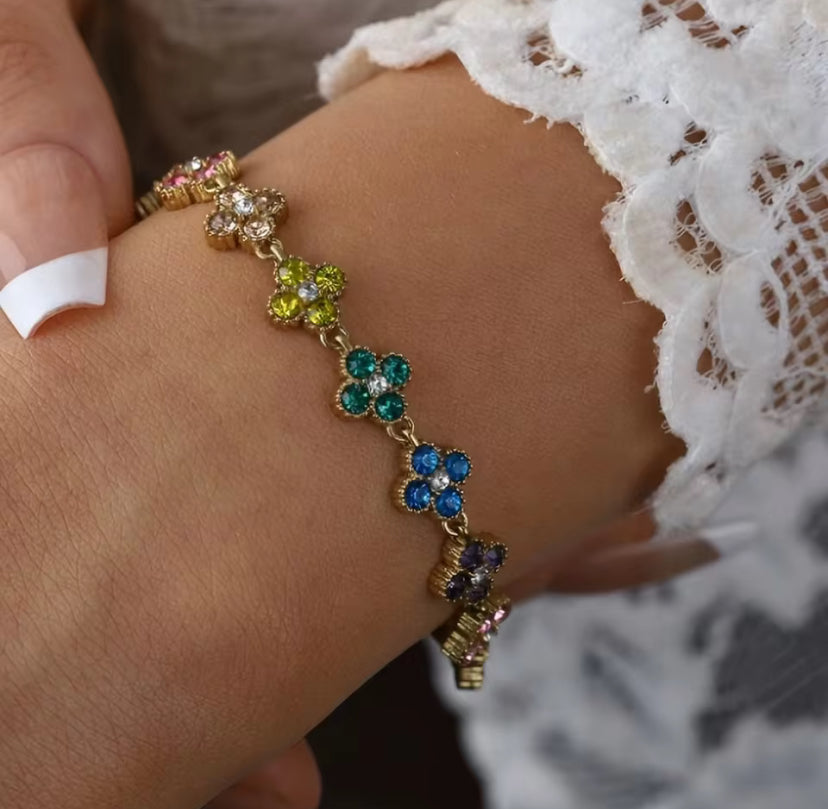 Multicoloured Diamanté Flower Bracelet