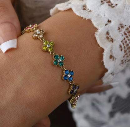 Multicoloured Diamanté Flower Bracelet