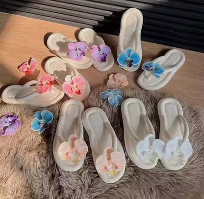 White Rubber Slip On Orchid Chunky Flip Flops