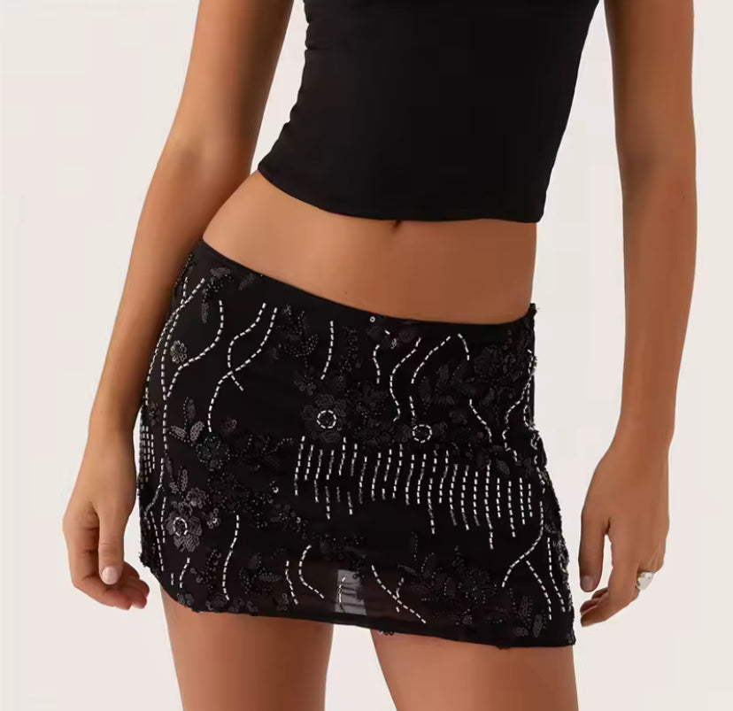 Floral Beaded Mini Skirt