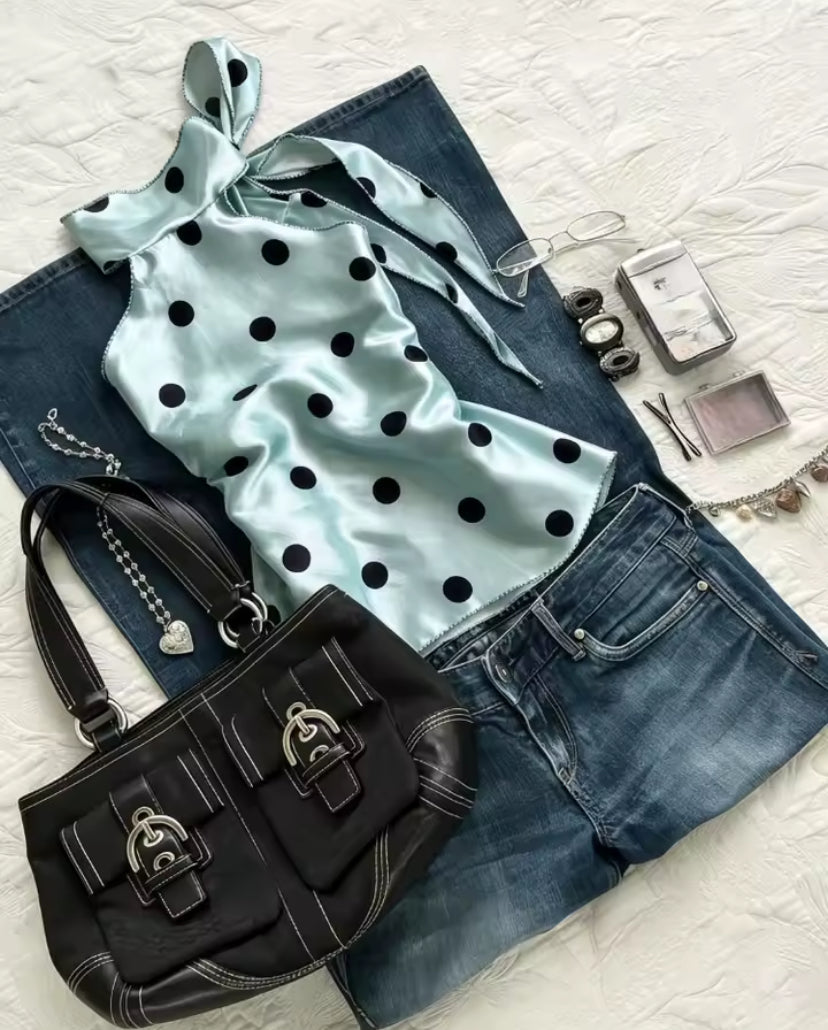 Mint Polka Dot Satin Top