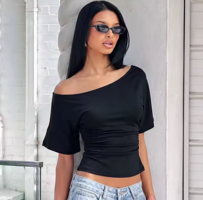 Tie Up Asymmetrical Fitted T-Shirt
