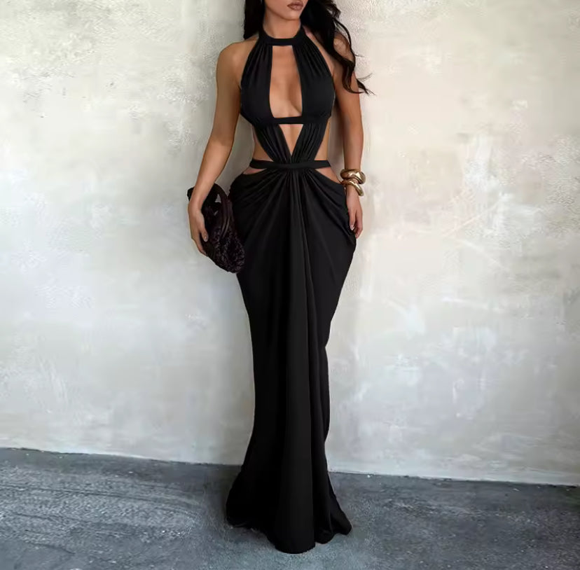 Ruched Open Backless Maxi Dress