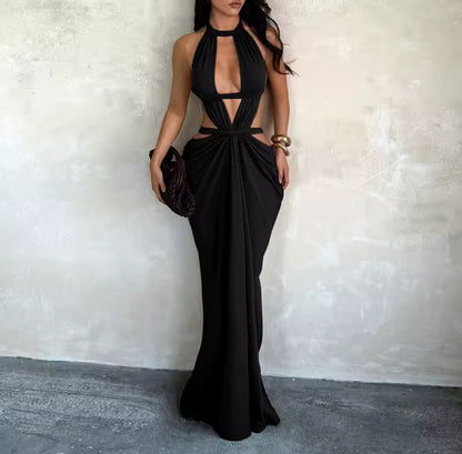 Ruched Open Backless Maxi Dress