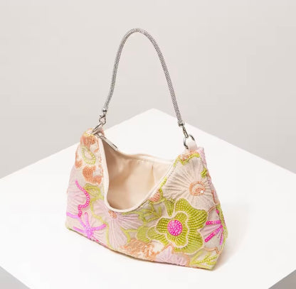 Diamanté Strap Beaded Sequin Floral Handbag