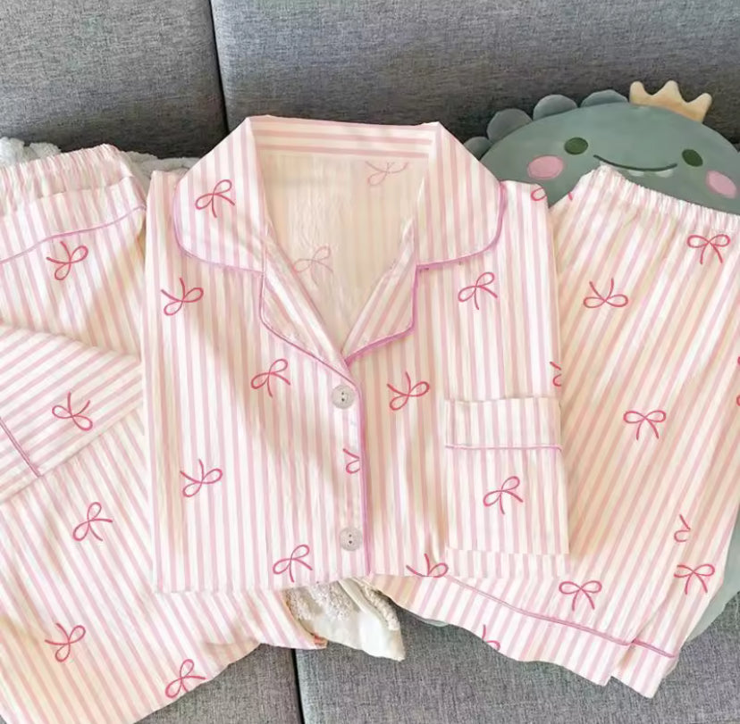 Collared Coquette Bow Pyjama Set