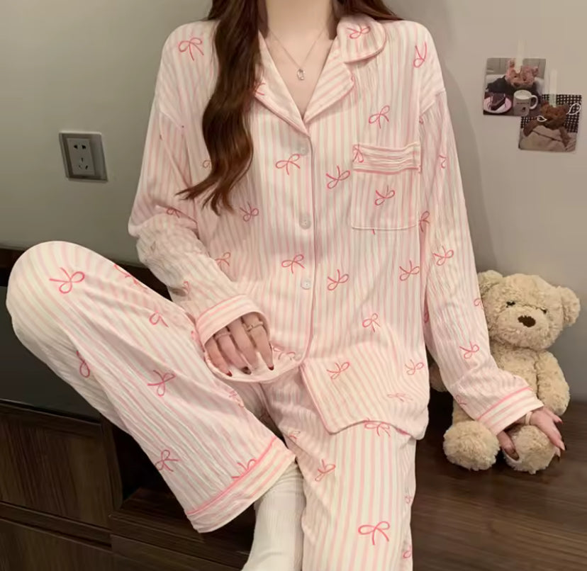 Collared Coquette Bow Pyjama Set