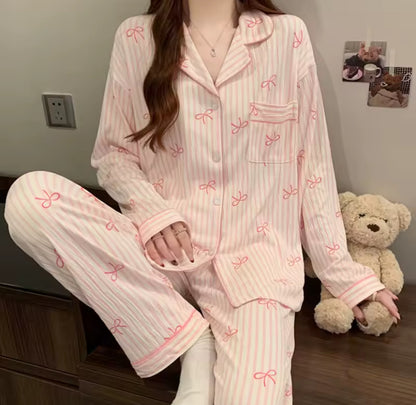 Collared Coquette Bow Pyjama Set