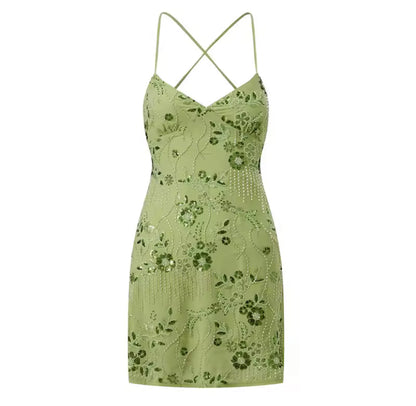 Floral Beaded Sequin Mini Dress