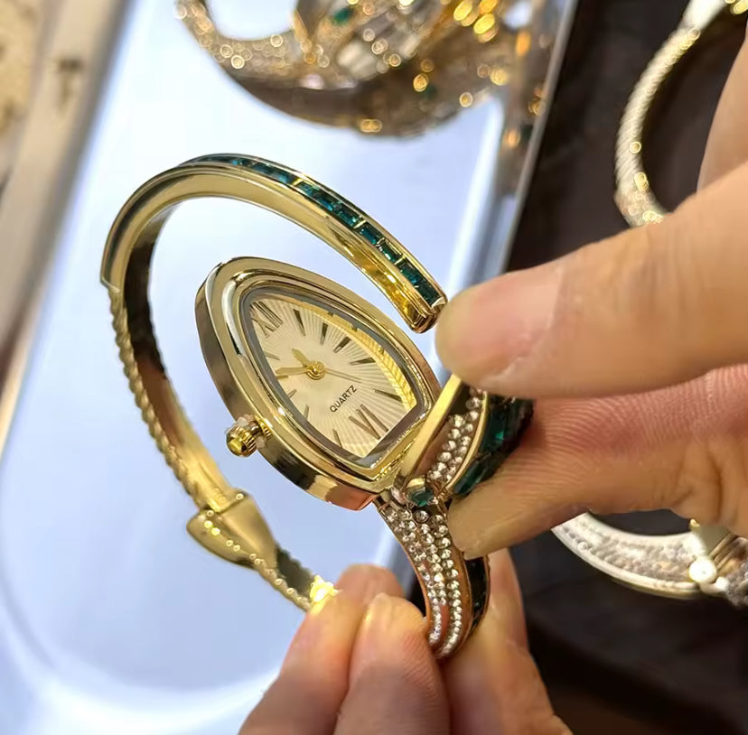 Rhinestone Snake Bangle Watch