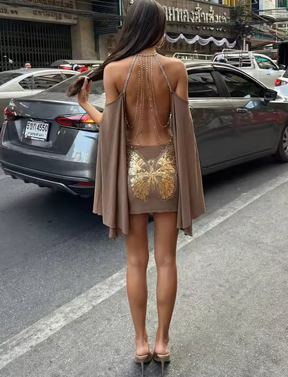 Backless Halter Butterfly Mini Dress