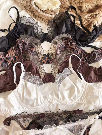 Satin Floral Embroidered Detail Underwear Set