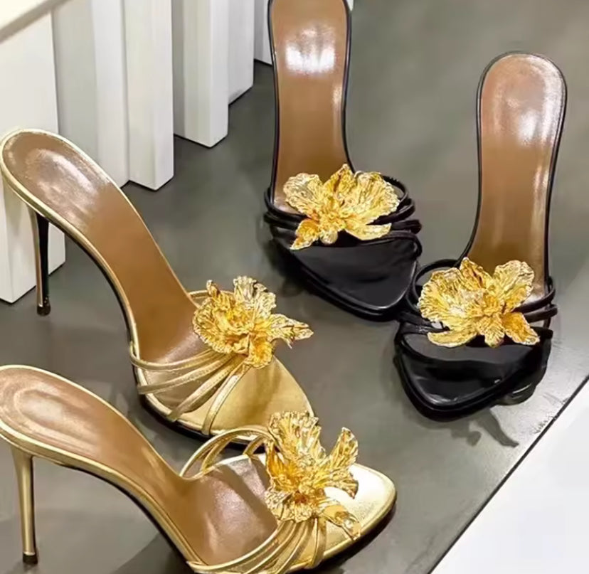 Gold Metal Detail Metallic Heels