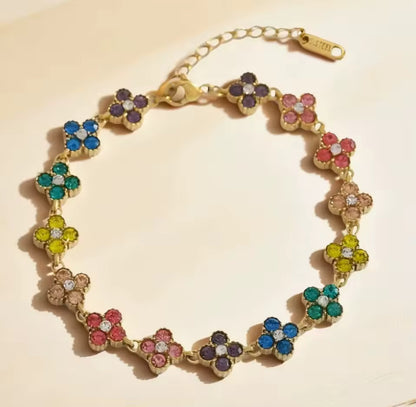 Multicoloured Diamanté Flower Bracelet