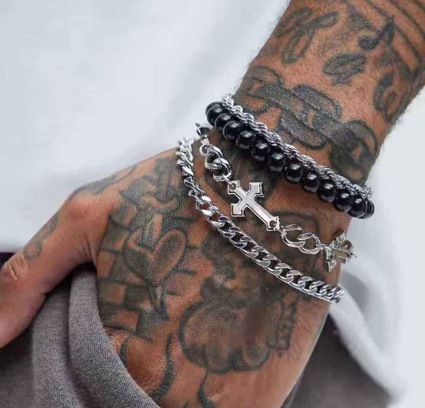 4pcs Silver Chain Bracelet Set
