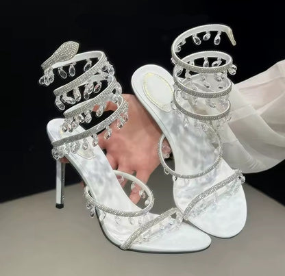 Crystal Cascade Wrap Heels