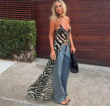 Sheer Mesh Zebra Maxi Top Co-ord