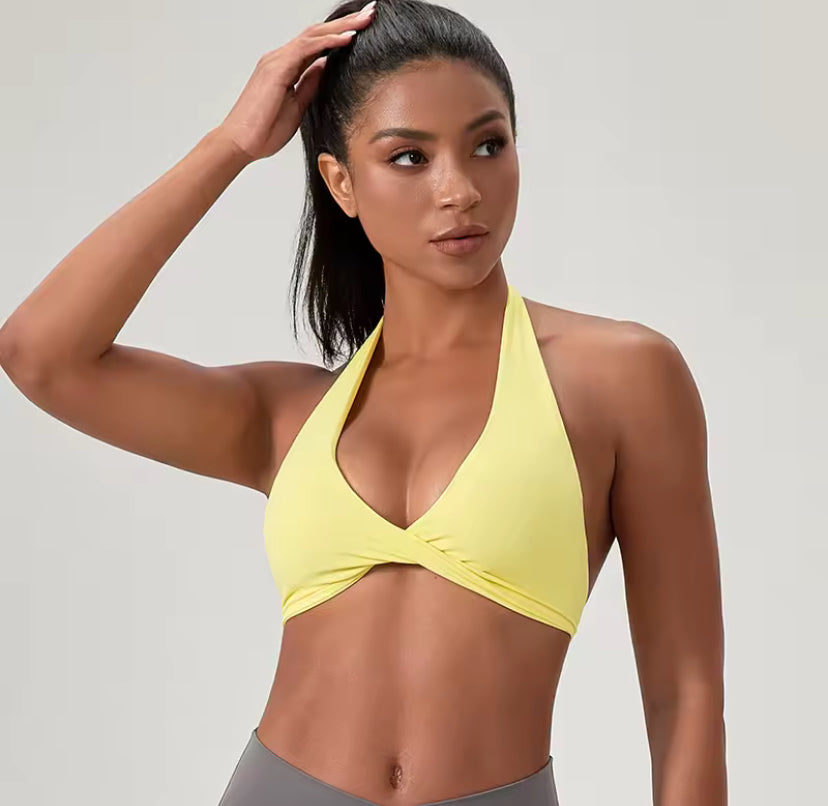 Twist Front Halter Gym Sports Bra