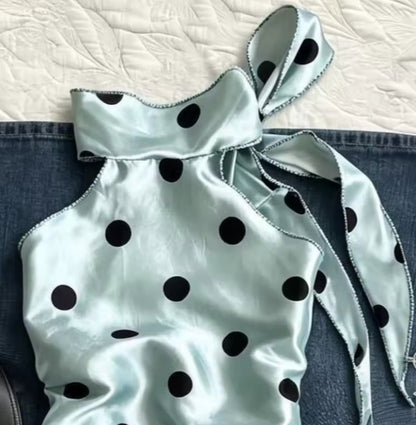Mint Polka Dot Satin Top