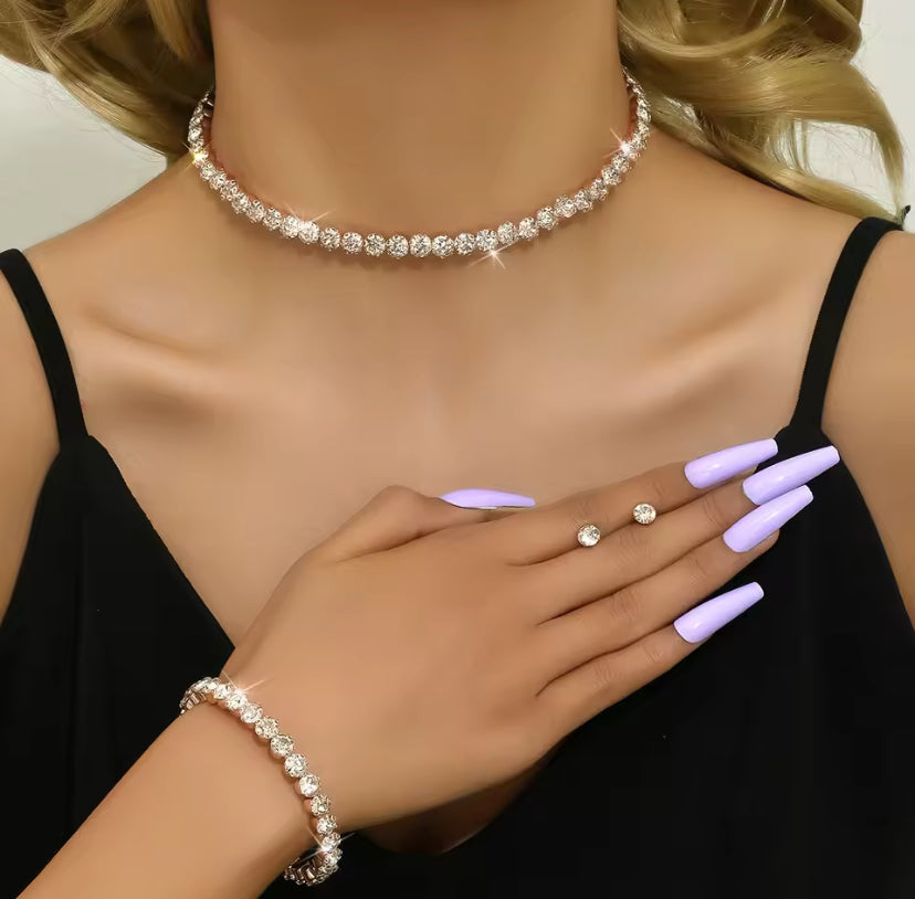 Sparkly Gemstone Bracelet, Necklace & Earrings Set