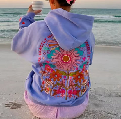 Oversized Embroidered Floral Quote Hoodie