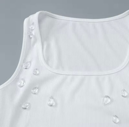 Water Droplet Effect Detail Square Neck Crop Top