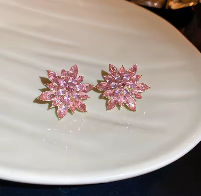 Coloured Crystal Floral Earrings