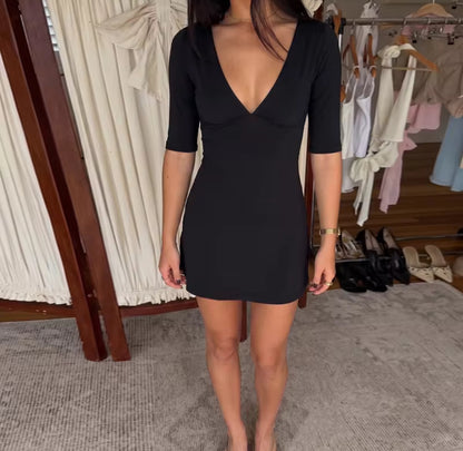 V-Neck 3/4 Sleeve Mini Dress